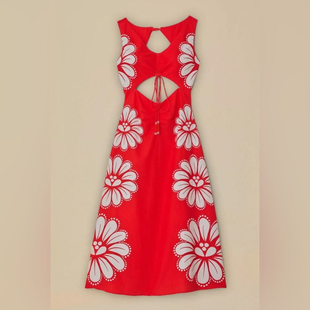 FARM RIO Red Ainika Shell Lenzing™ Ecovero™ Euroflax™ Midi Dress - Picture 4 of 8